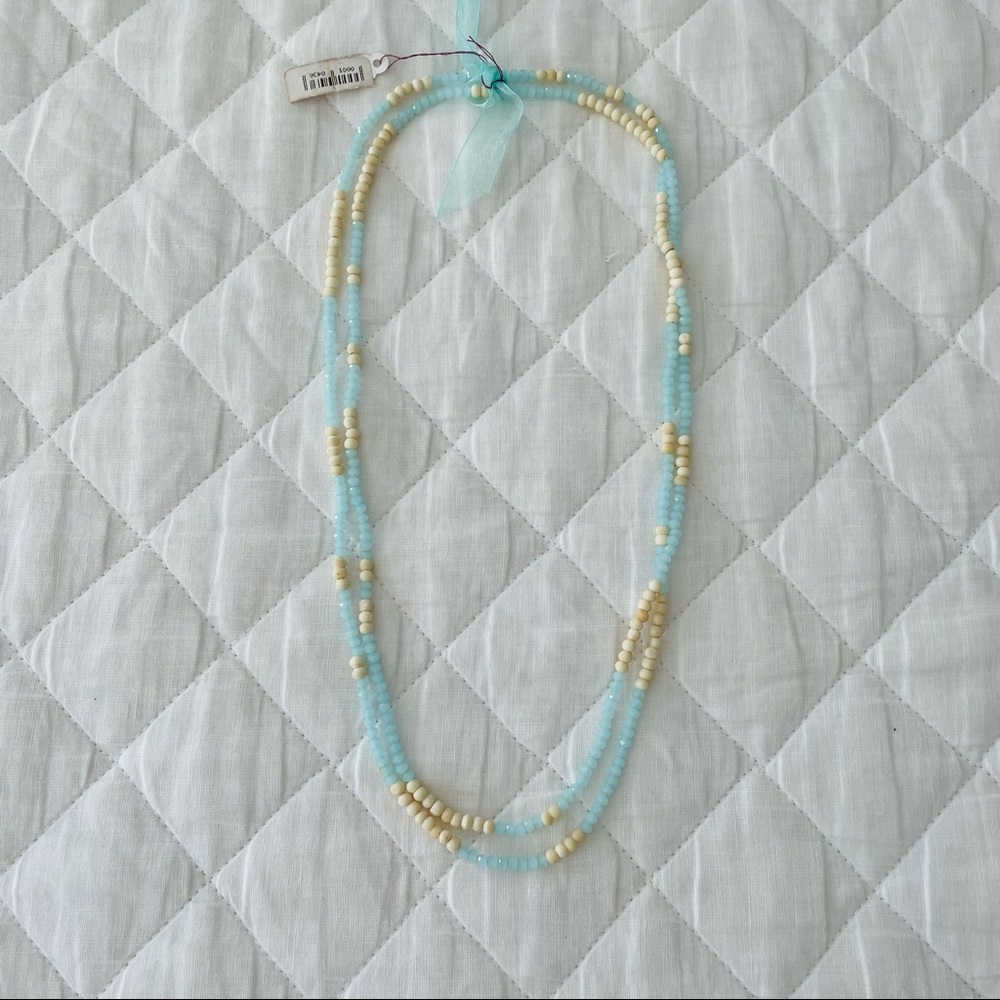 NWT Teal Crystal and Ivory Beaded Wrap Necklace